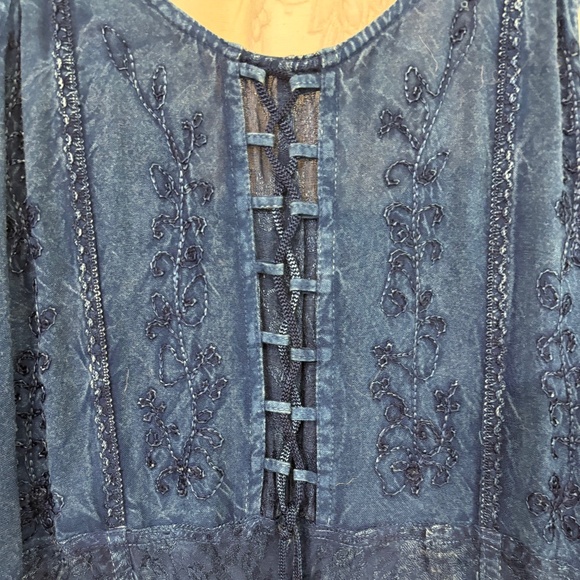 My Choice Woman’s Bohemian Halter Embroidered Lace Maxi Dress Blue Size M - Picture 3 of 6